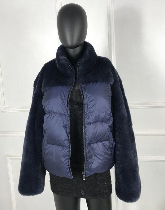 Real Rabbit Fur Sleeve Down Coat
