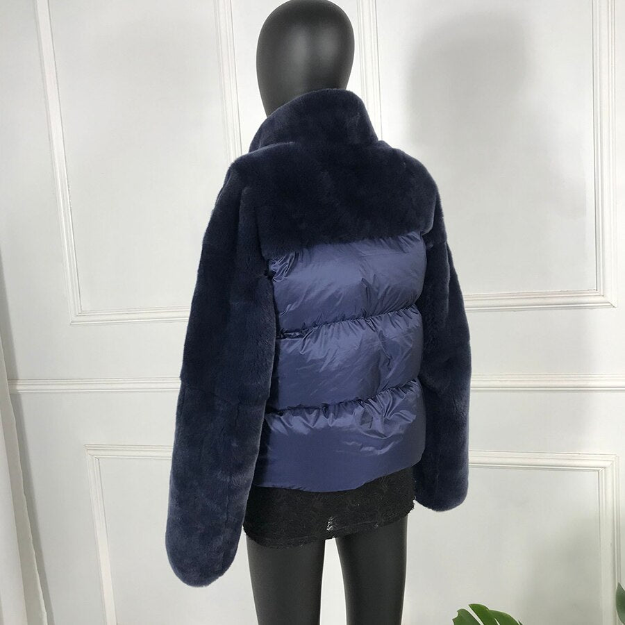 Real Rabbit Fur Sleeve Down Coat