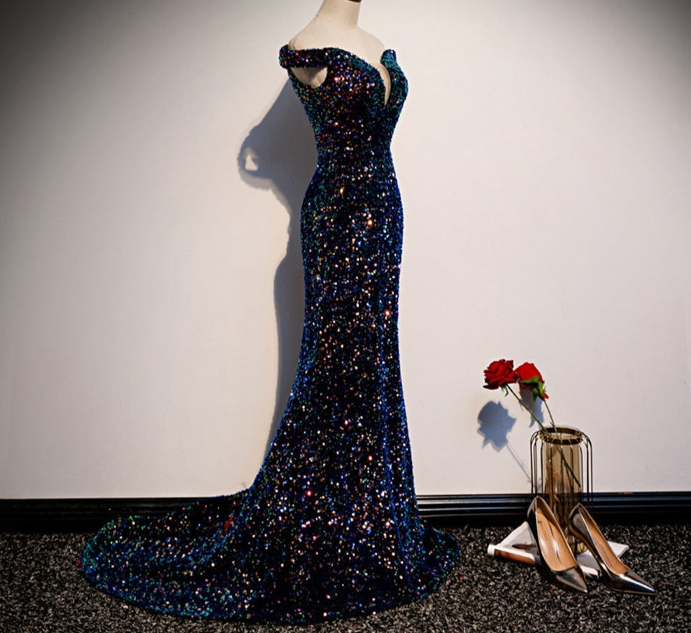 Big Sequined Floor-Length With Train Dresses