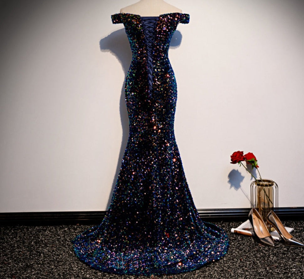Big Sequined Floor-Length With Train Dresses