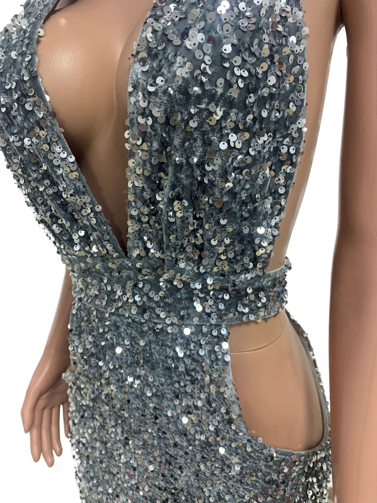 Sequin Halter Hollow Hip Mini Dress