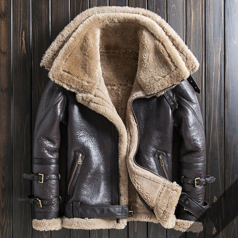 Genuine Leather Real Shearling Double Collar Coats