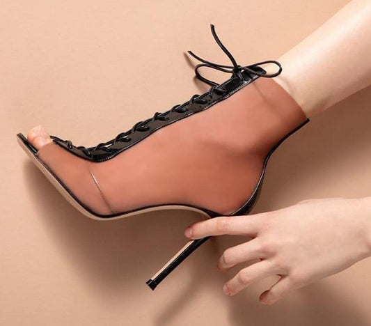 Nudish Transparent Ankle High Heel Boots