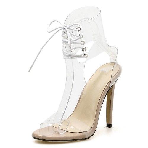 Transparent Lace-Up Sandals Open Toed High Heels