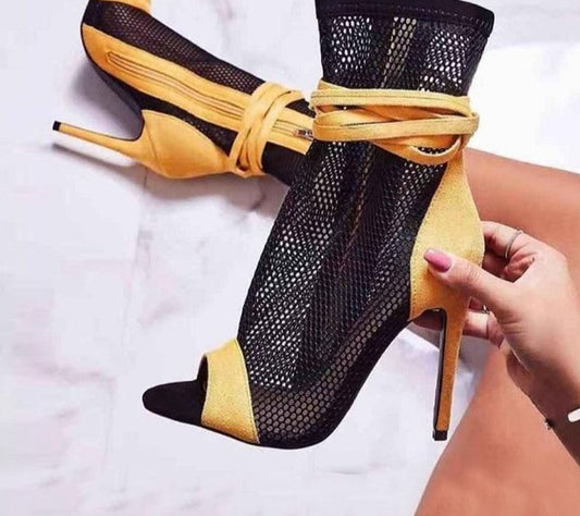Peep-toe Stiletto Bandage Ankle Boots