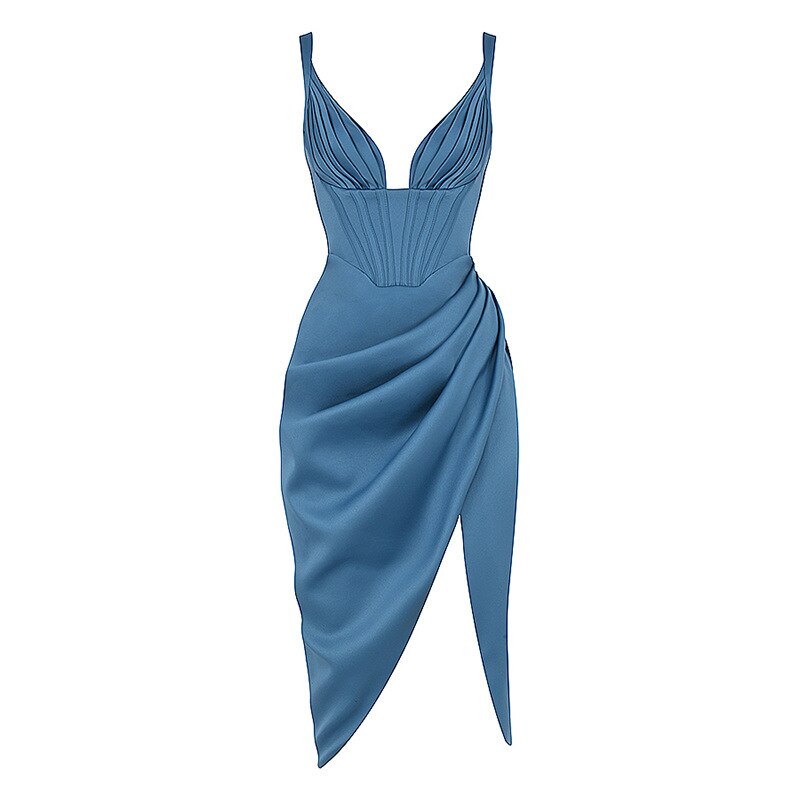 Satin Corset Slit Ruched Midi Dresses