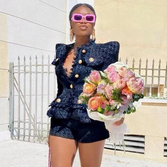 Single-breasted Jacket & High Waist Shorts