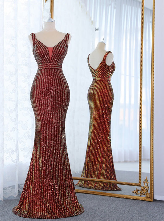 Sequins Sleeveless Mermaid Floor Length Dresses