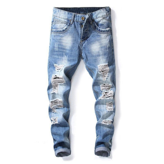 Blue Multi Ripped Hole Slim Jeans