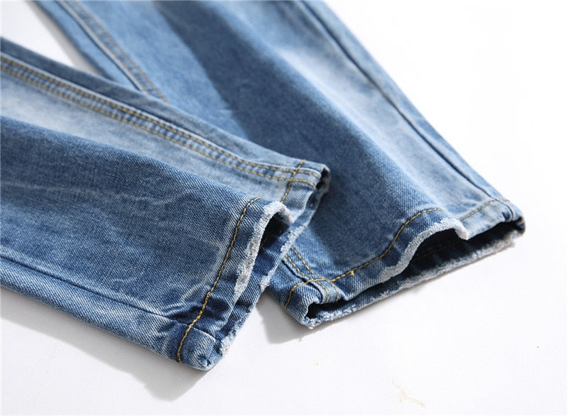 Blue Multi Ripped Hole Slim Jeans