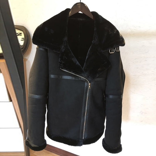 Vintage Faux Fur Leather High Collar Jackets