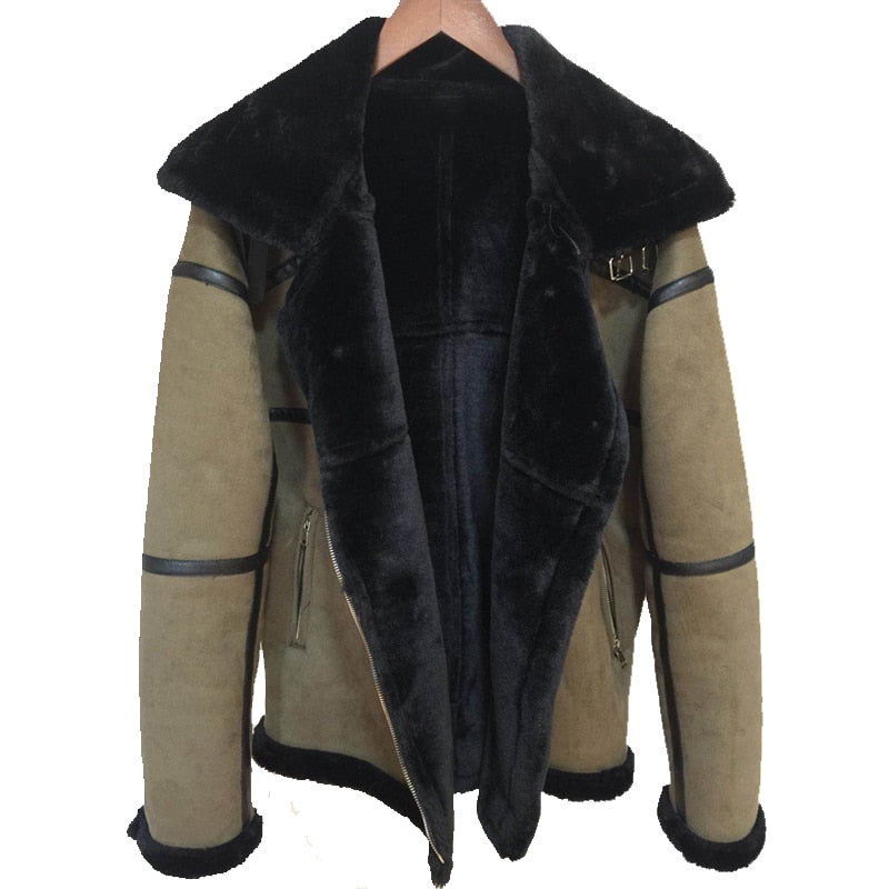 Vintage Faux Fur Leather High Collar Jackets
