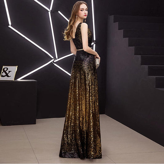 Sequin Multicolor V-neck Evening Dresses