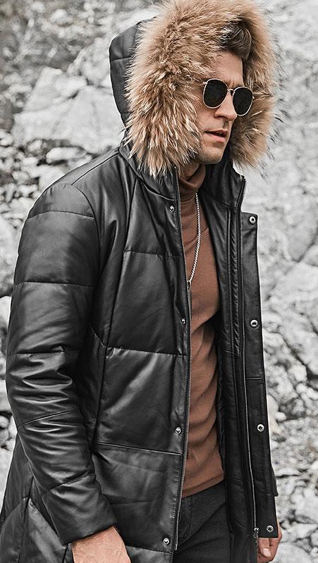 Genuine Leather Long Down Coat Real Fur Parka
