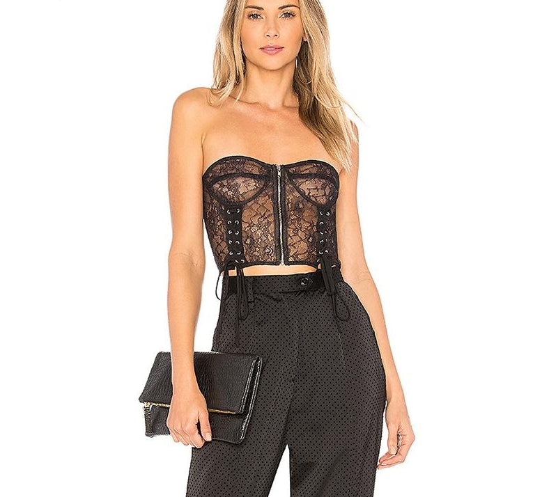 Strapless Black Lace Sleeveless Crop Tops