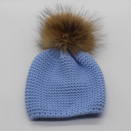 Baby Real Fur Pompom Beanies