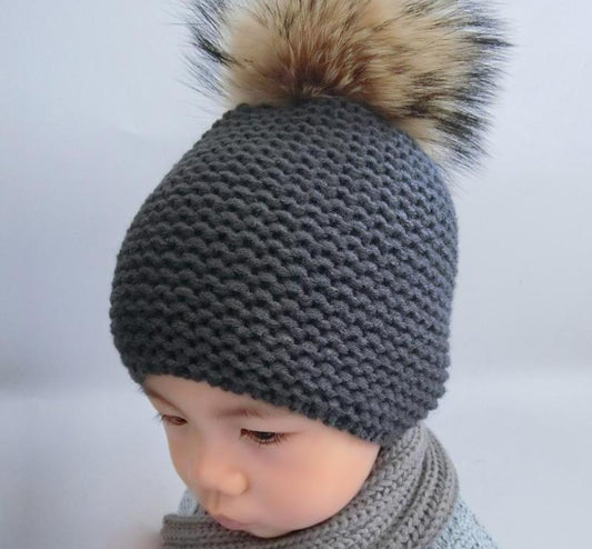 Baby Real Fur Pompom Beanies
