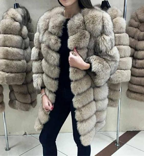 Real Fox Fur Coat Long Coats