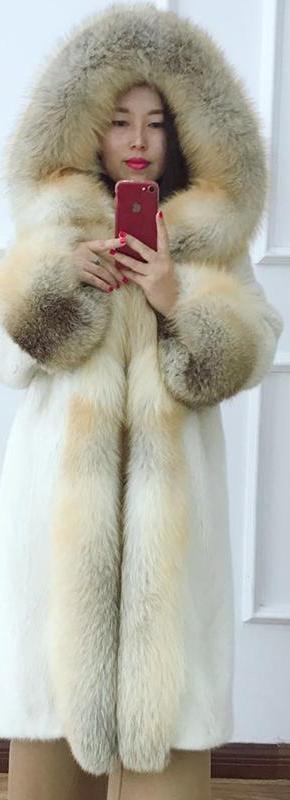 Real Mink Fur X-Long Coat With Fox Fur Collar And Cuffs