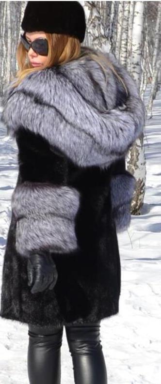 Real Mink Fur Silver Fox Fur Cuffs & Parka