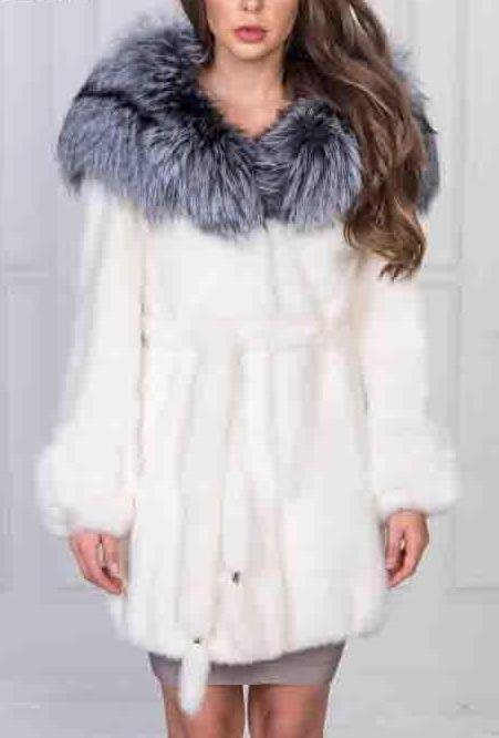 Full Natural Mink Fur With Silver Fox Fur Collar Coats