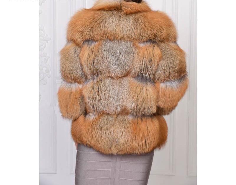 Real Gold Red Fox Fur With Mandarin Fur Collar Thick Warm Coat