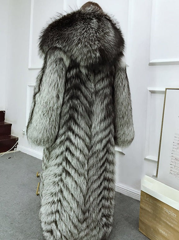 Genuine Silver Fox Hooded X-Long Coats