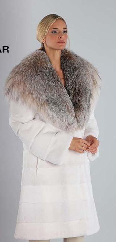 Luxury Real Mink Fur With Big Fox Fur Collar Long Coat