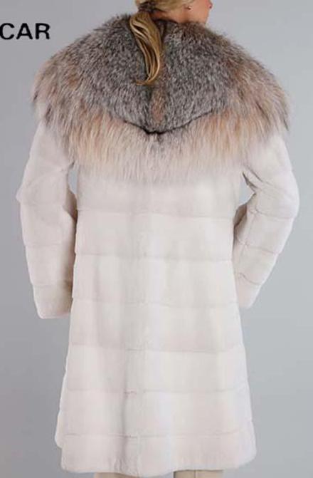 Luxury Real Mink Fur With Big Fox Fur Collar Long Coat