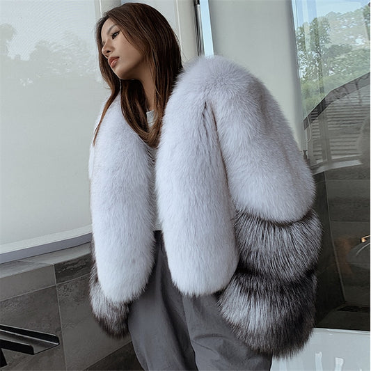 Genuine Silver Fox Fur Short Fluffy Coats