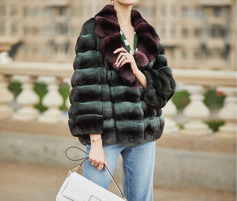 Rex Rabbit Fur & Chinchilla Collar Coat