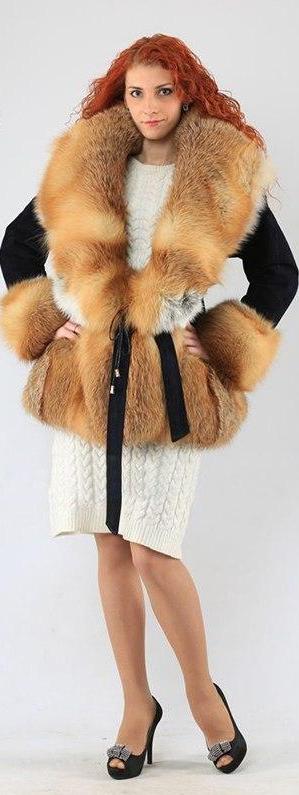 Real Rex Rabbit Fur Jacket With Gold Fox Fur Collar Coat
