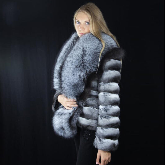 Rex Rabbit Fur Big Silver Fox Coat
