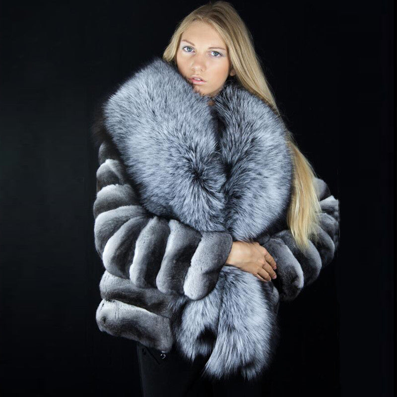 Rex Rabbit Fur Big Silver Fox Coat