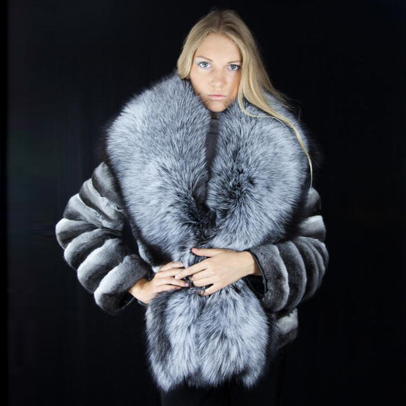 Rex Rabbit Fur Big Silver Fox Coat