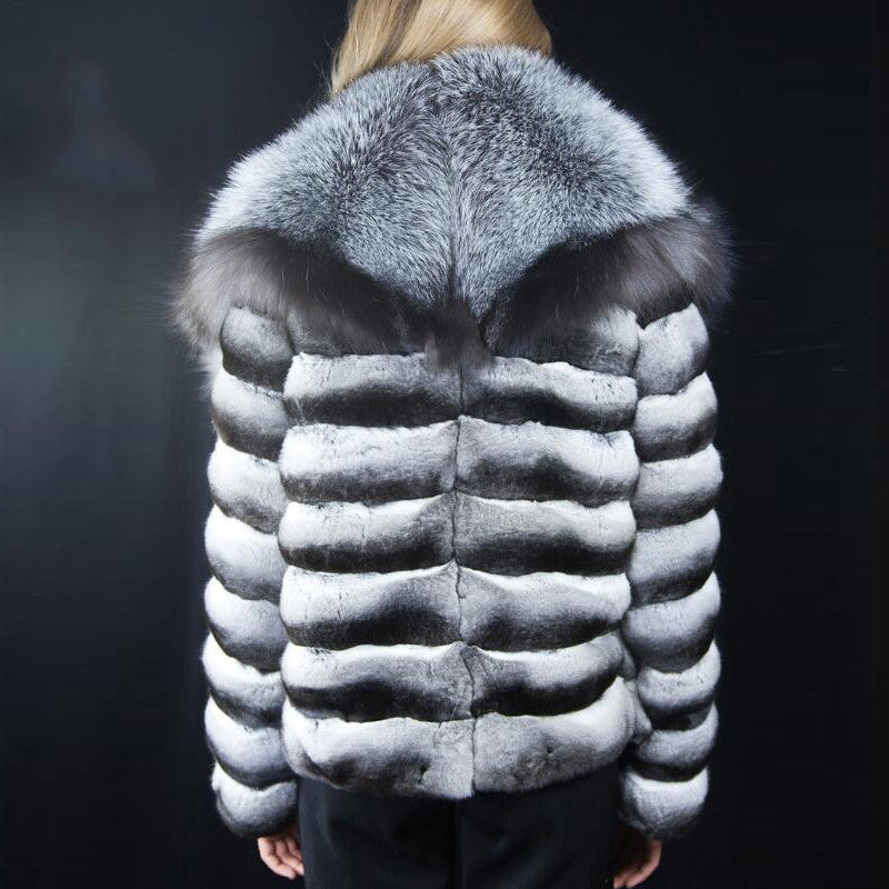 Rex Rabbit Fur Big Silver Fox Coat