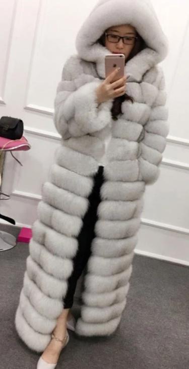 Luxury Real Fox Fur Maxi Hooded Coats