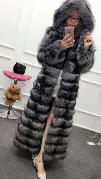 Luxury Real Fox Fur Maxi Hooded Coats