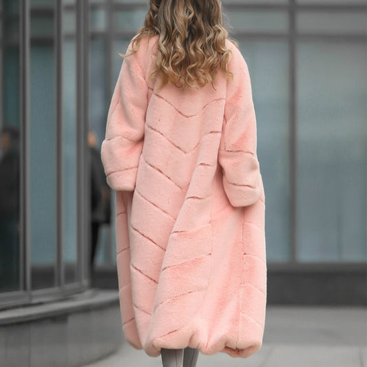 Lux Pink Real Rabbit Fur Long Coat