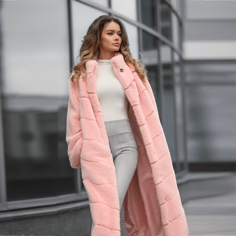 Lux Pink Real Rabbit Fur Long Coat