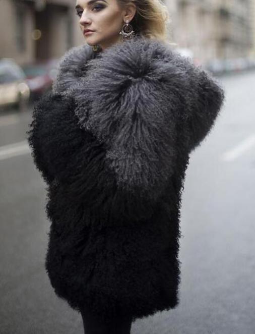 Luxury Natural Lamb Fur Hooded Coat