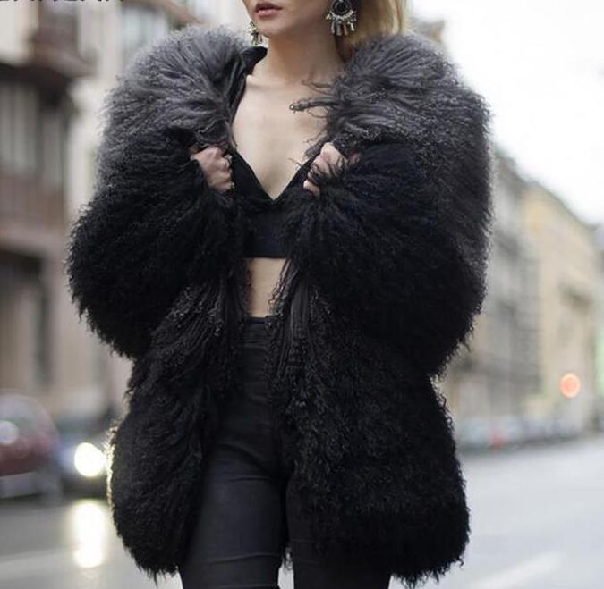 Luxury Natural Lamb Fur Hooded Coat