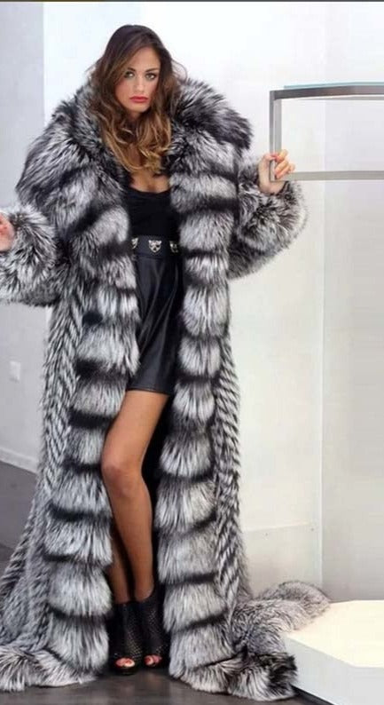 Luxury Real Fur Super Long Coat Hooded