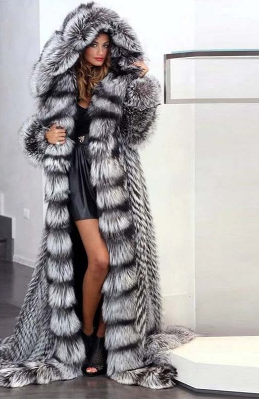Luxury Real Fur Super Long Coat Hooded