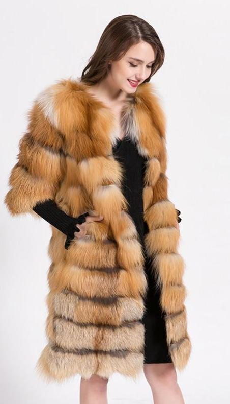 Real Natrual Red Fox Fur Full Pelt Long Coat