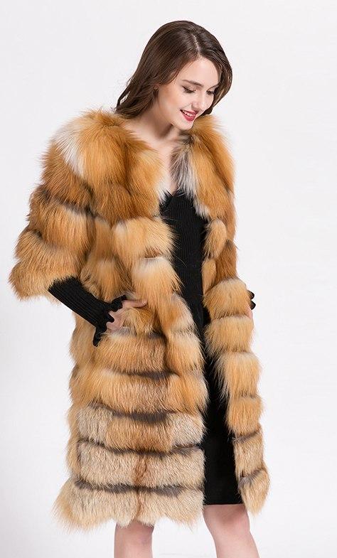 Real Natrual Red Fox Fur Full Pelt Long Coat