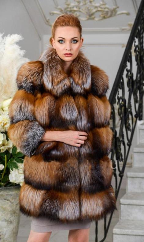 Lux  3/4 Sleeve Gold Fox Fur Coat