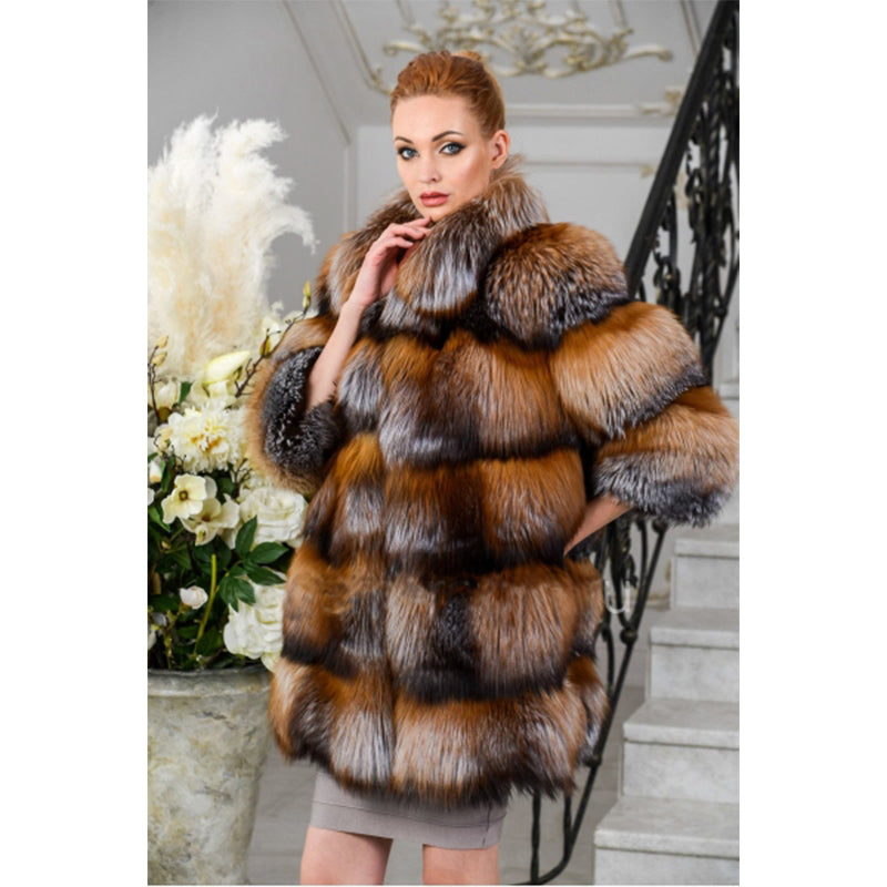 Lux  3/4 Sleeve Gold Fox Fur Coat