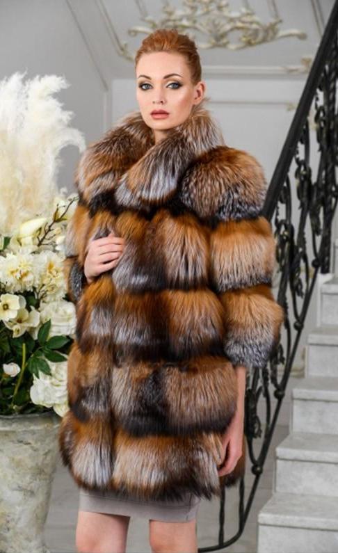 Lux  3/4 Sleeve Gold Fox Fur Coat