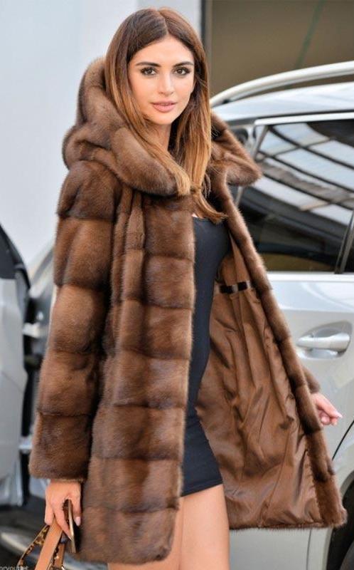 Real Full Mink Fur Hooded Coat